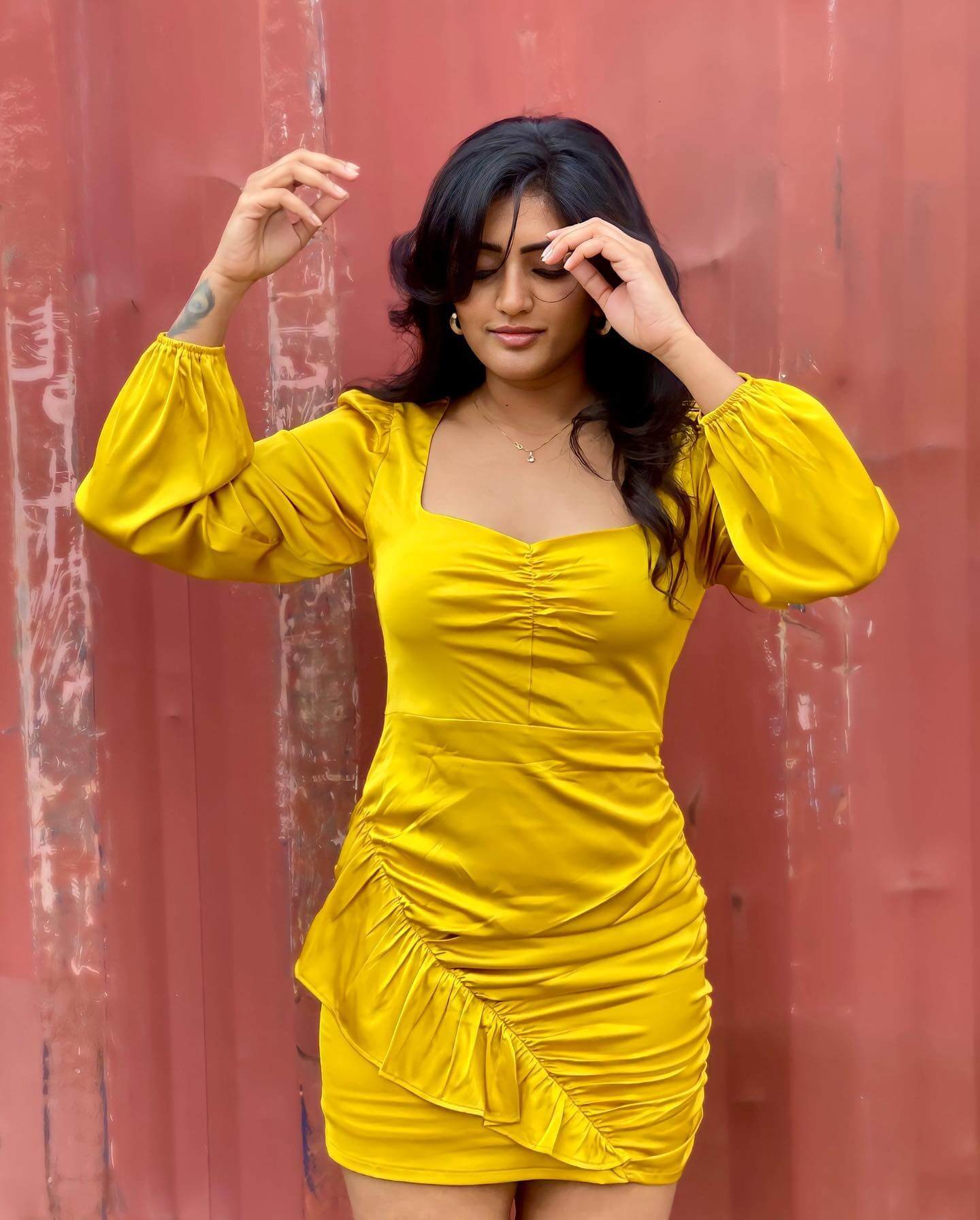 Fashion Icon Eesha Rebba In Yellow Ruched Dress