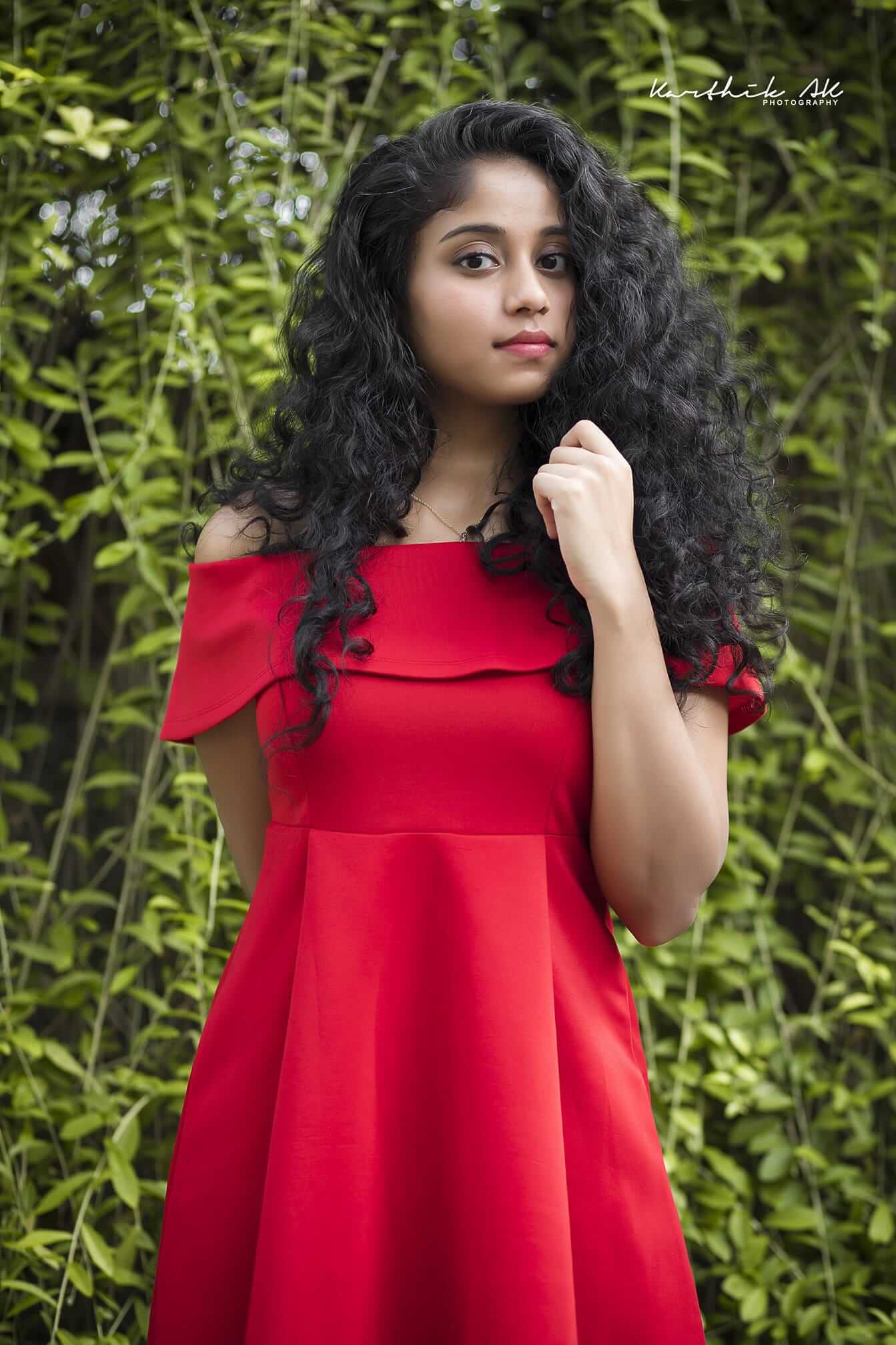Gorgeous Krisha Kurup  In Red Off Shoulder Fit & Flare Dress Perfect Date Night Look
