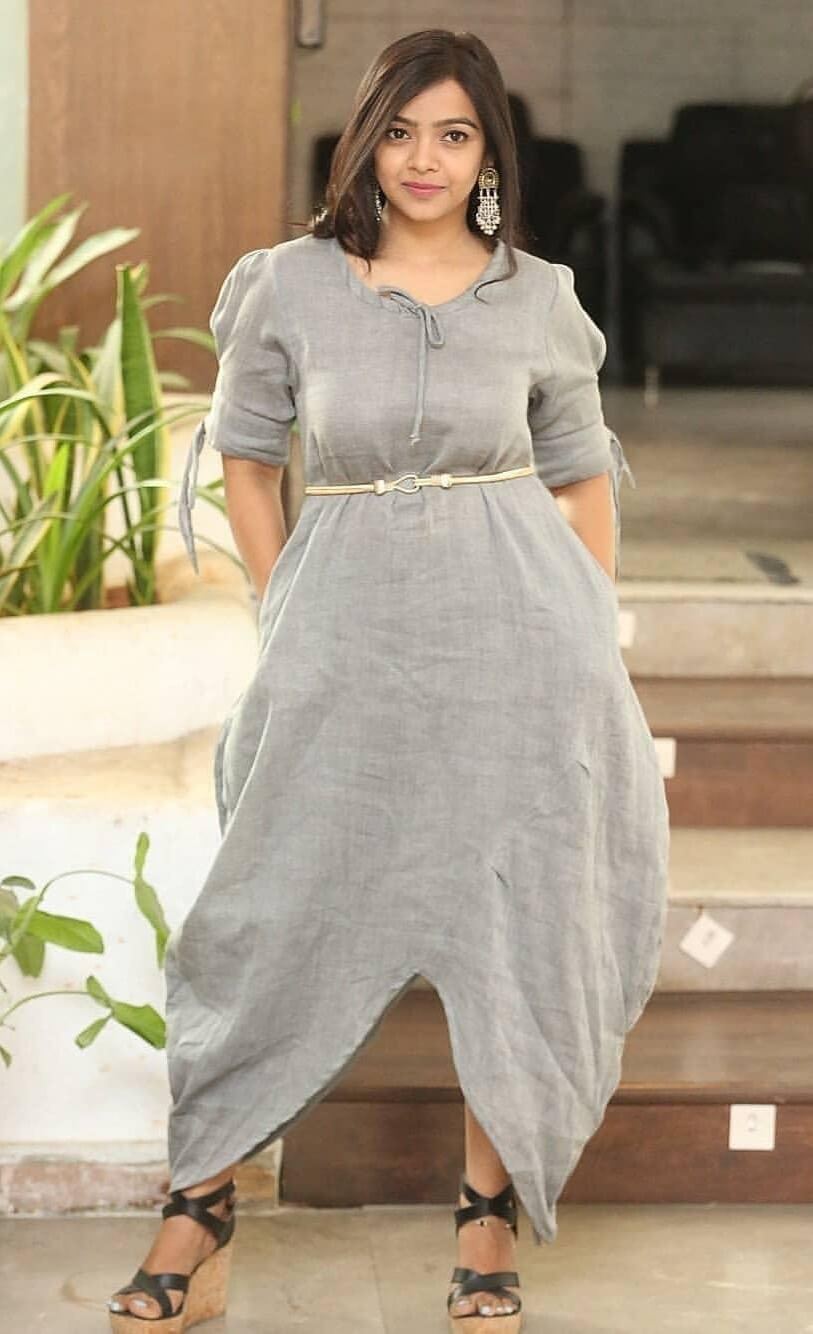 Heroshini Komali In Gery Dhoti Design Indo Western Dress Look