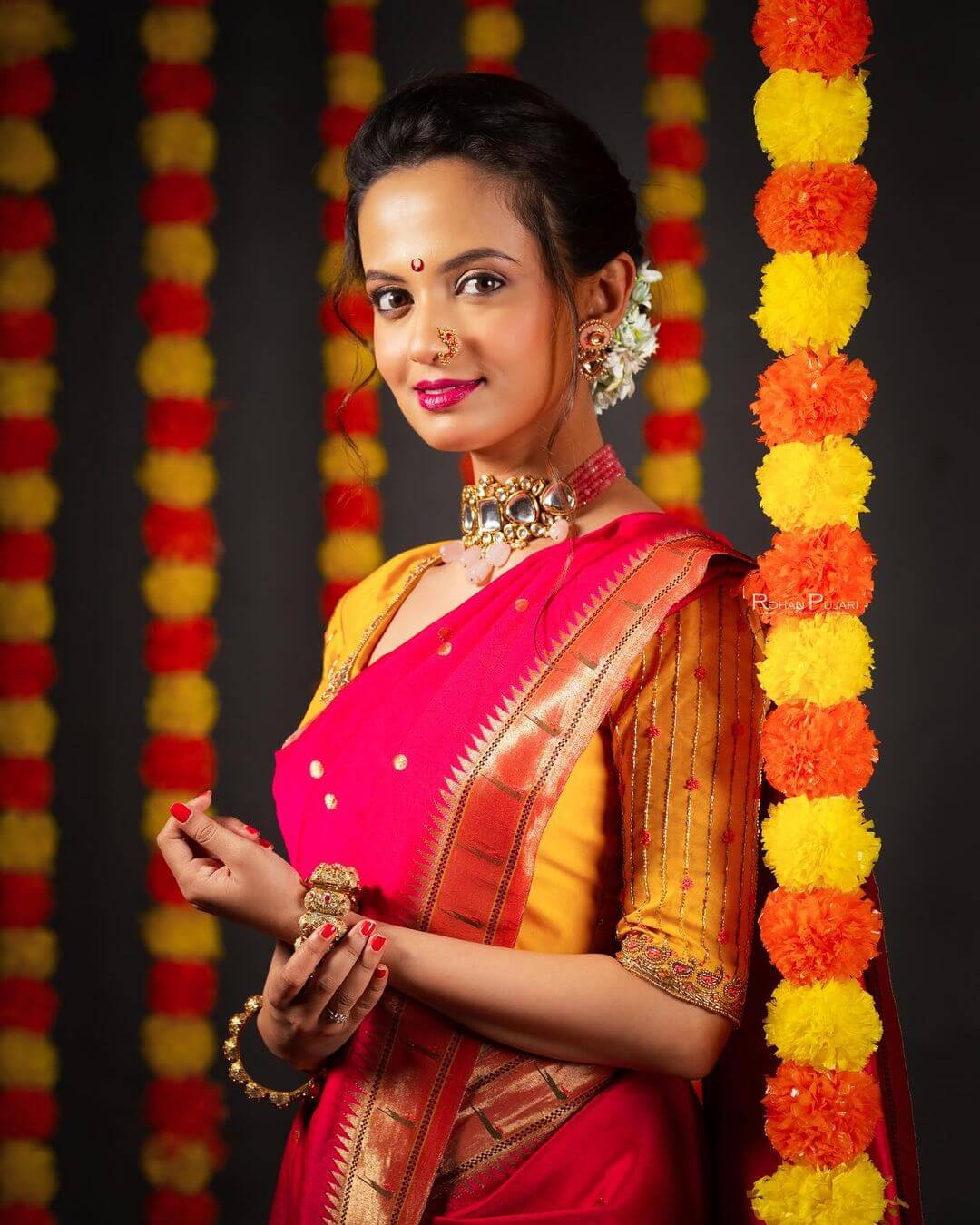 Ketaki Mategaonkar Look Ravishing In Red Saree With Yellow Blouse