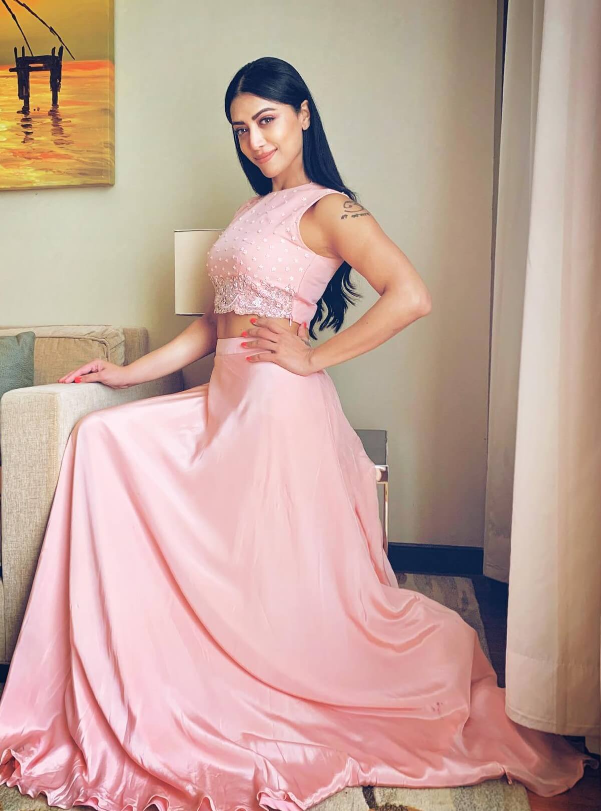 Mamta Mohandas Look Ravishing In Light Pink Crop Top With Skirt