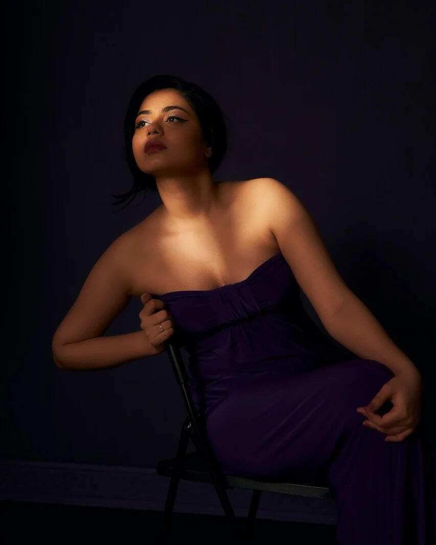 Monica Chinnakotla Turns Head On In Purple Odd Shoulder Long Dress