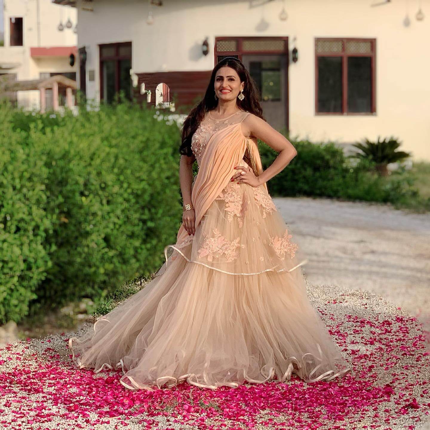 Namrata Gaikwad In Beige Ruffle Net & Lace Gown
