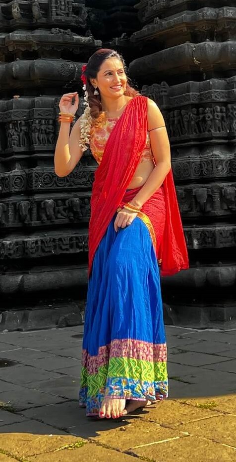Namrata Gaikwad In Red & Blue Ghaghara Choli Set