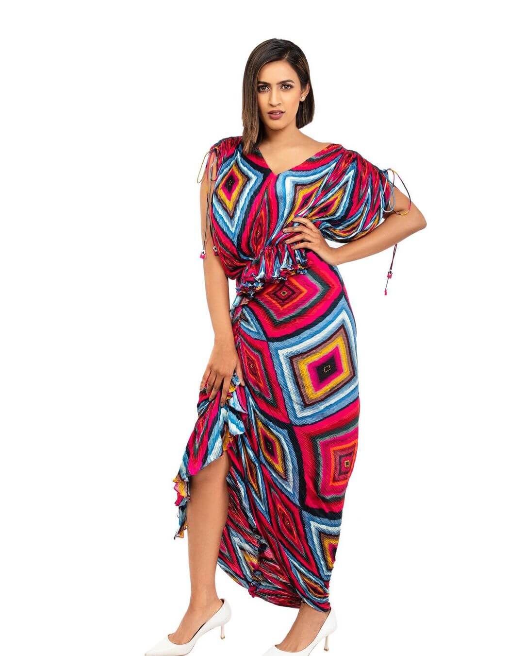 Niharika Konidela Vibrant Look In Printed Multicolor Maxi Dress