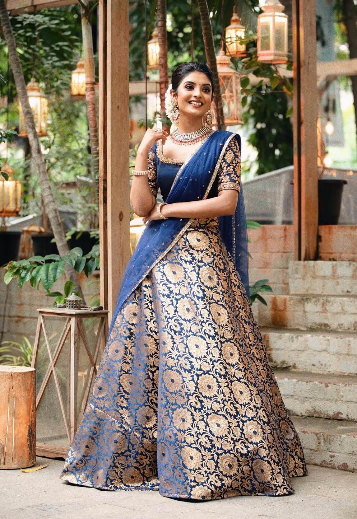 Nivedhithaa Sathish In Blue Banarasi Silk Lehenga Set