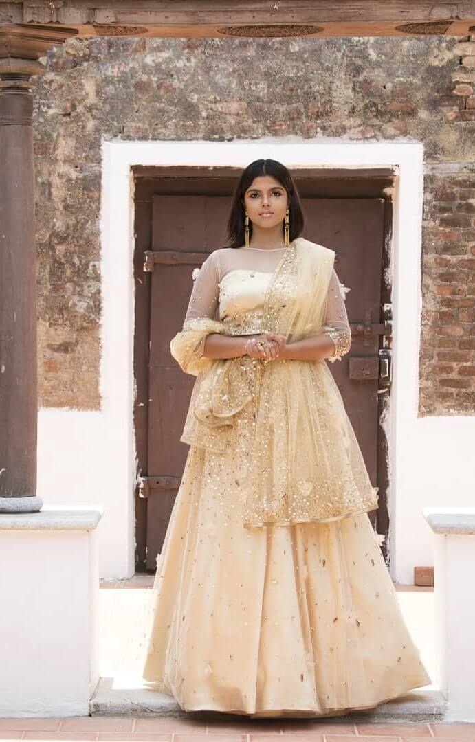 Pooja Devariya In Beige Embroidered Lehenga With No Makeup Look