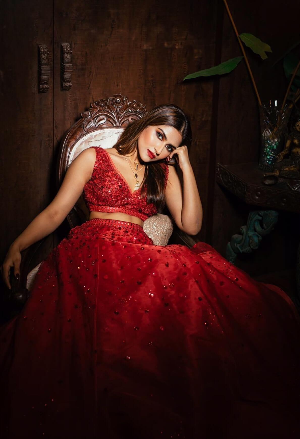 Pranutan Bahl Enchanting Look In Hot Red Dazzling Lehenga Set