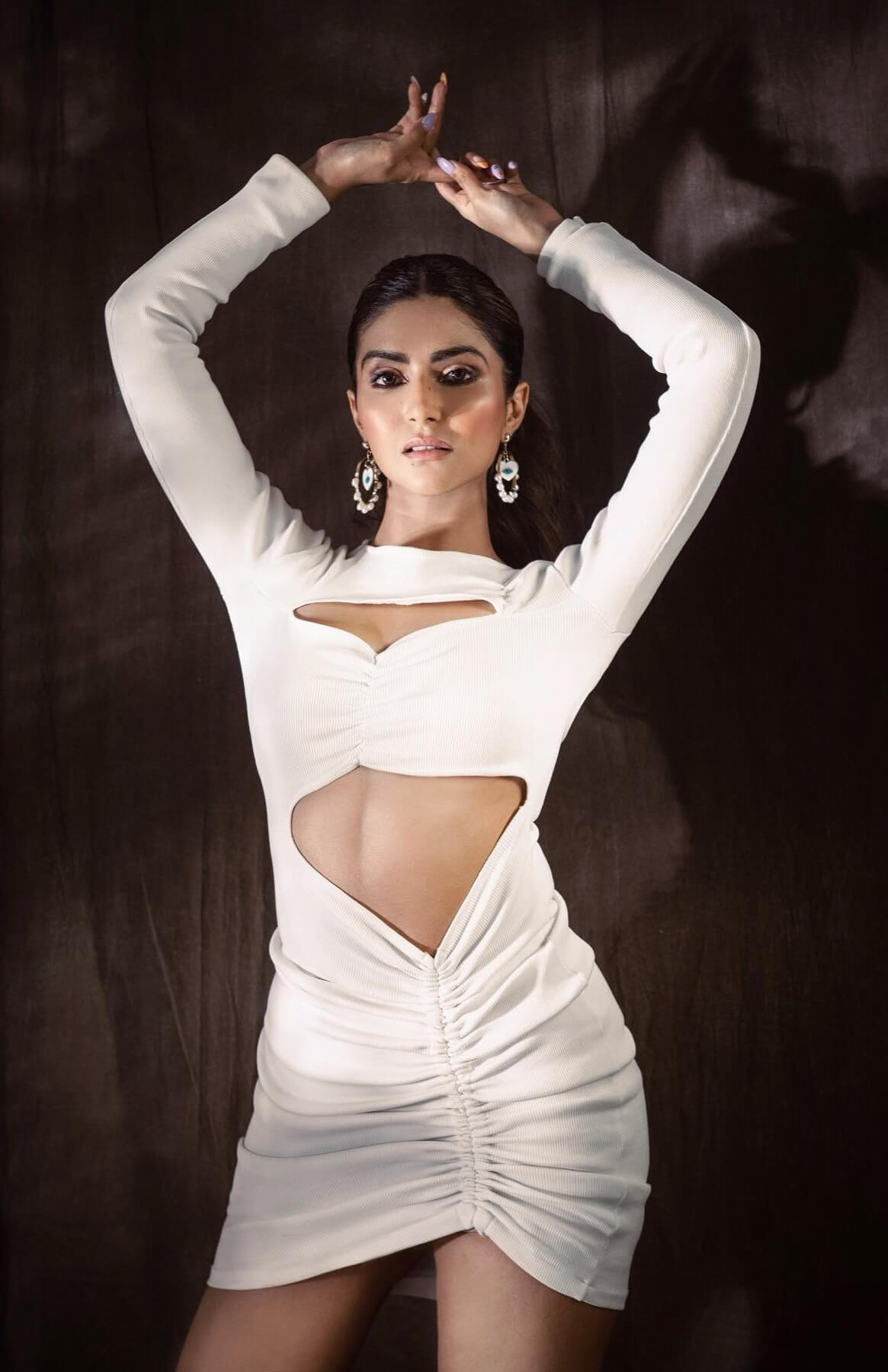 Pranutan Bahl In White Multi Cut Ruched Dress
