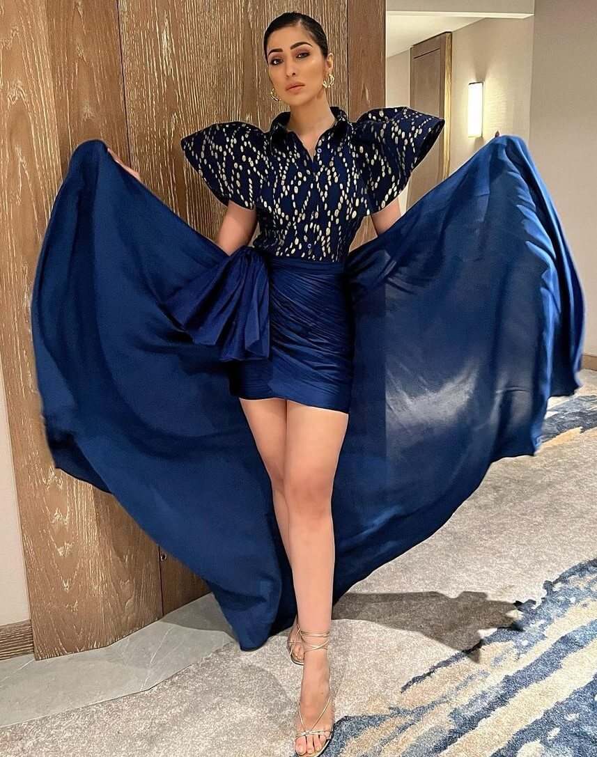 Raai Laxmi In Deep Blue Designer Dress Perfect For Evening Parties