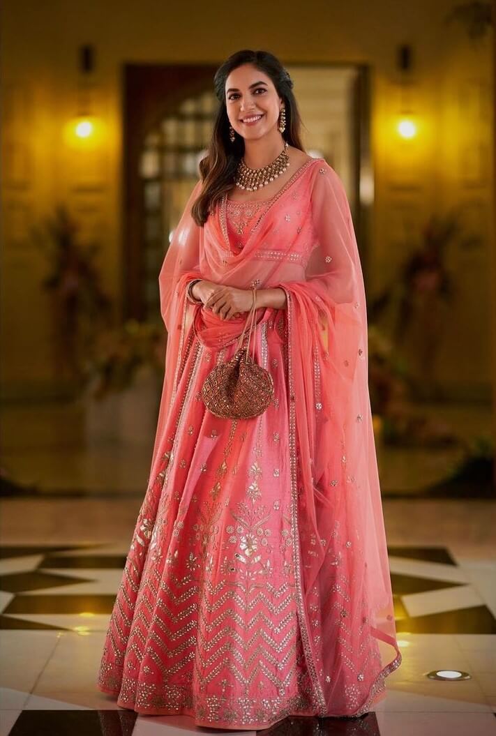 Ritu Varma In Pink Mirror Work Embroidered Lehenga Set With Kundan Jewellery Set Can Be Your Wedding Look Inspo