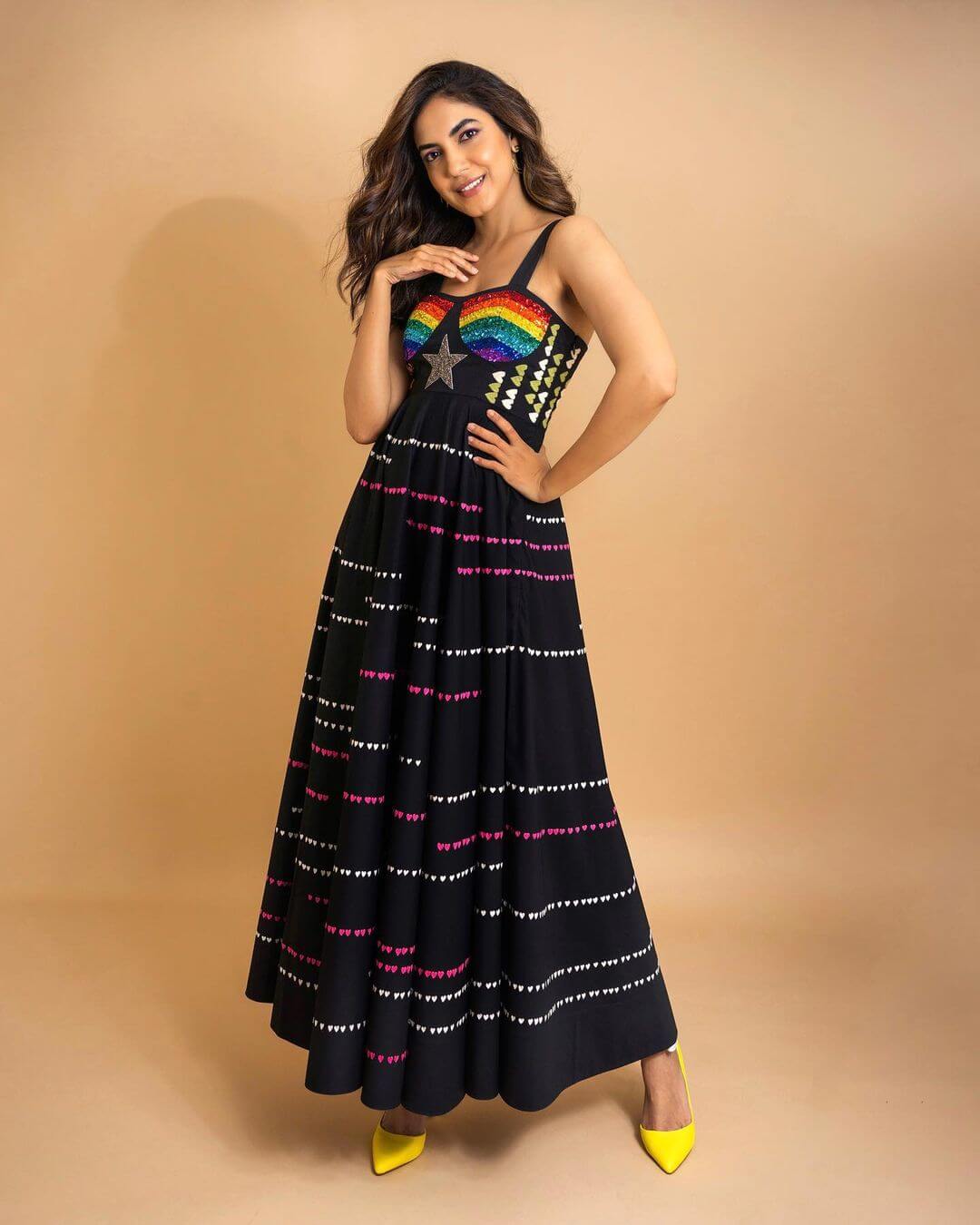 Ritu Varma Vibrant & Peppy Look In Black VIBGYOR Theme Sleeveless Long Maxi Dress