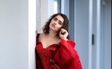 Sanusha Santhosh Dazzling Look In Red Sweetheart Neck Off-Shoulder Bodycon Dress