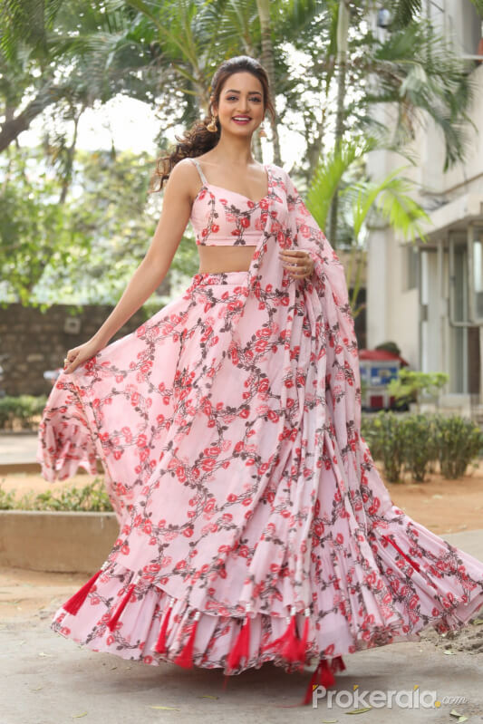 Shanvi Srivastav Flattering Look In Floral Print Ruffle Lehenga