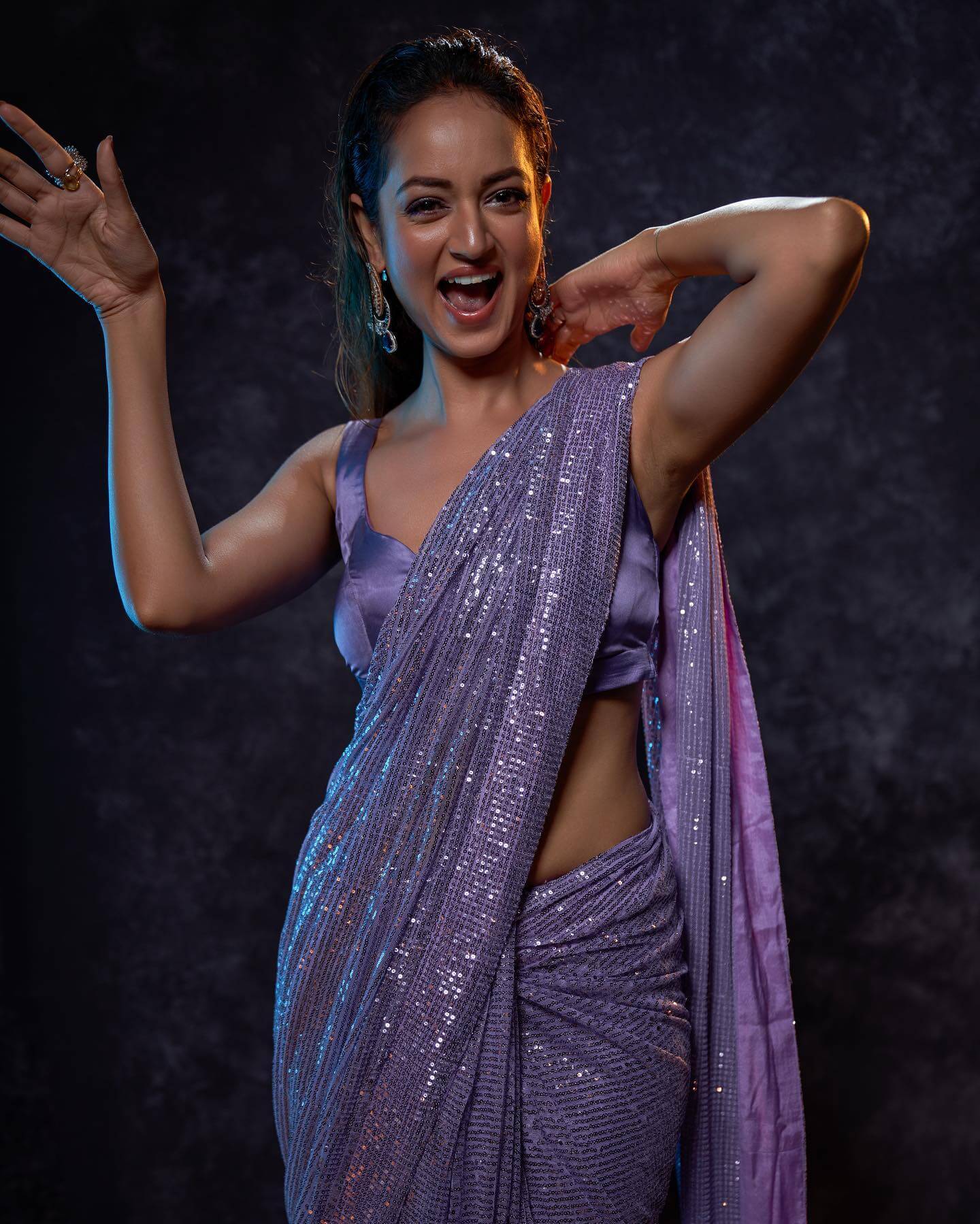Shanvi Srivastav In Sequined Lavender Saree Paired With Satin Solid Blouse