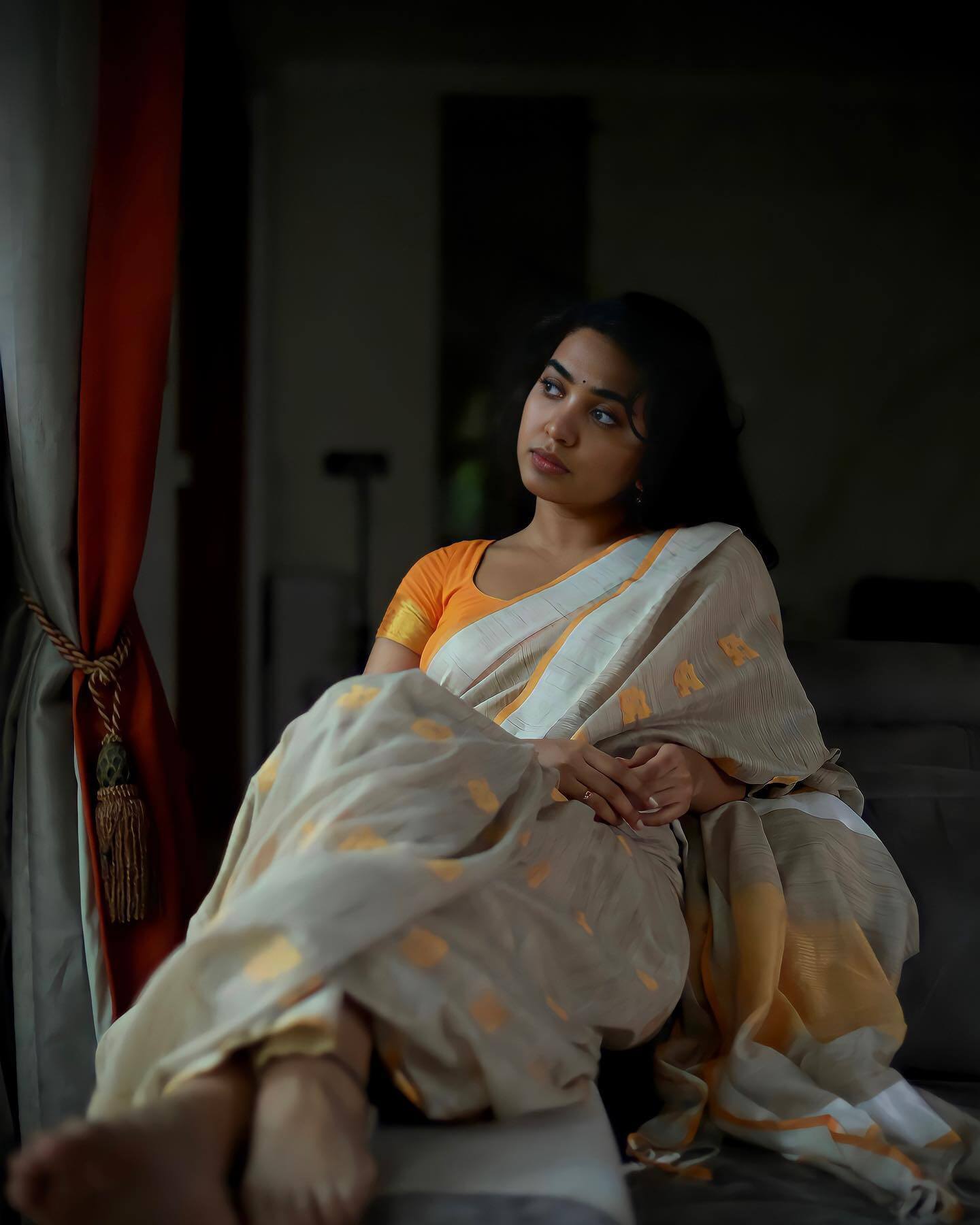 Shivathmika Rajashekar In Beige & Yellow Cotton Saree Paired With Yellow Sleeveless Blouse