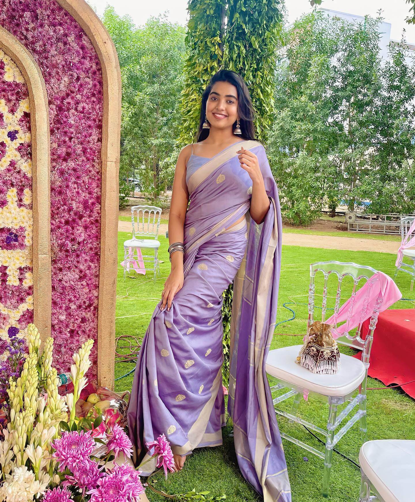 Shivathmika Rajashekar In Light Purple Silk Saree