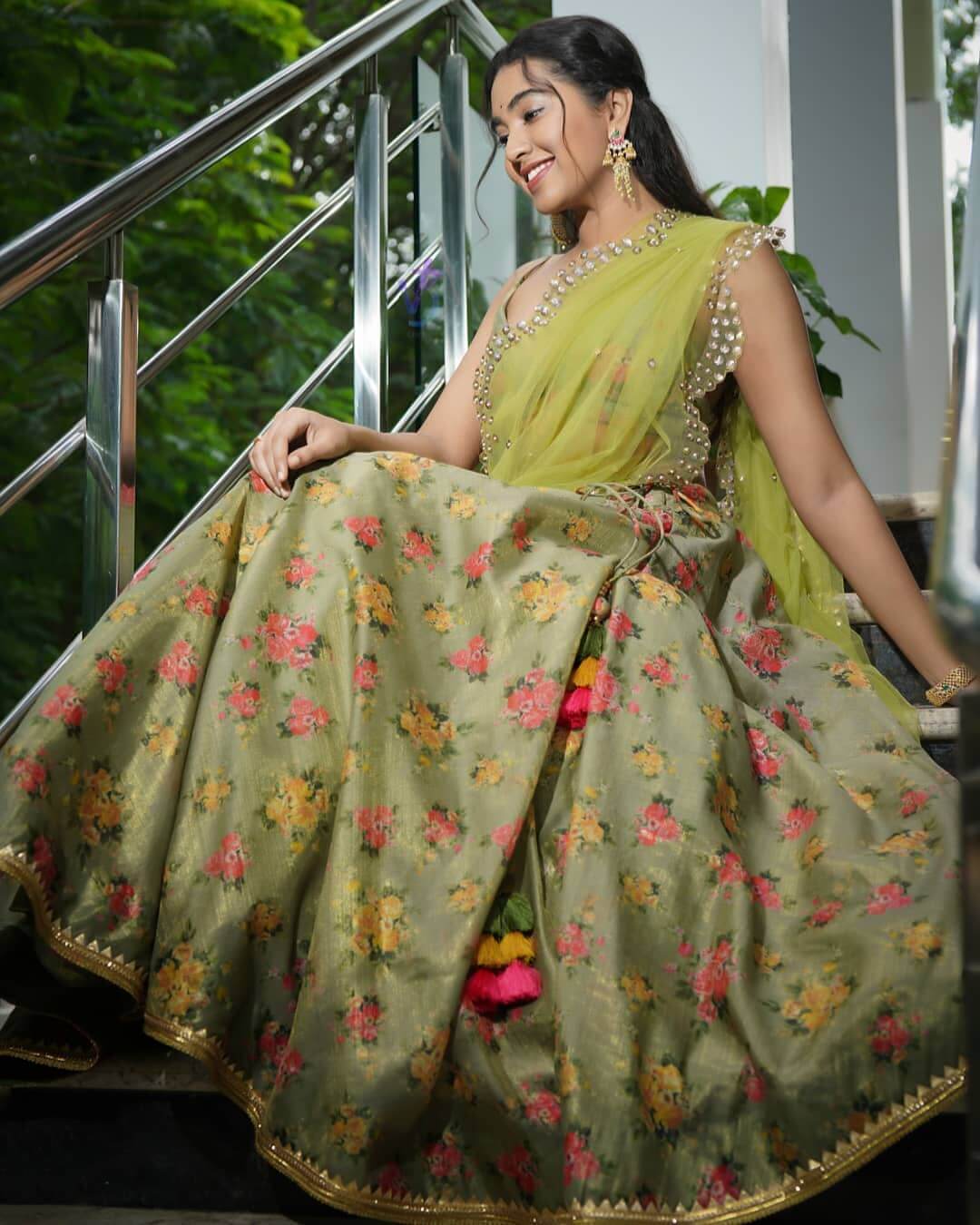 Shivathmika Rajashekar Look Gorgeous In Floral Print Lehenga With Net Dupatta