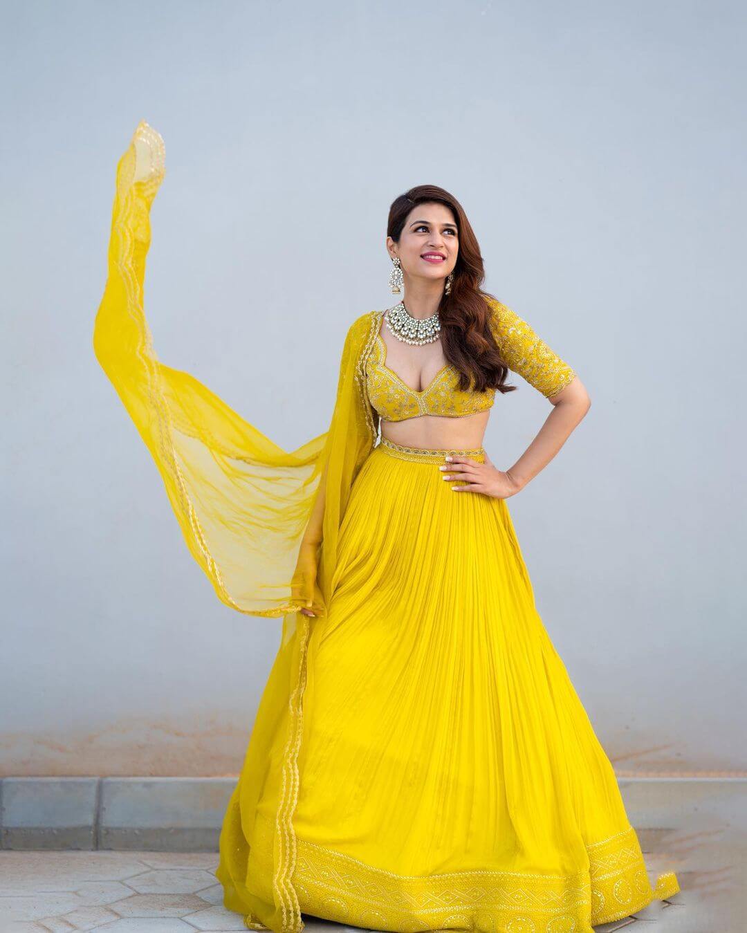 Shraddha Das Look Gorgeous In Yellow Lehenga Set