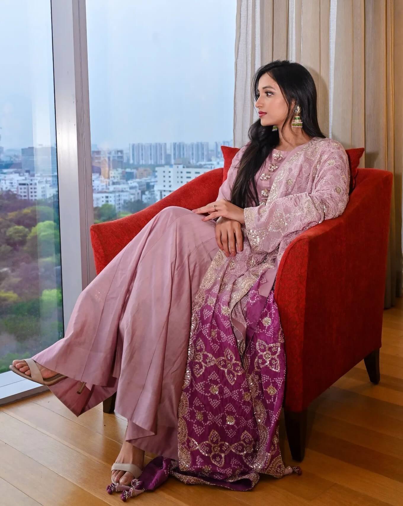 Srinidhi Shetty In Light Pink Long Suit With Double Shaded Dupatta