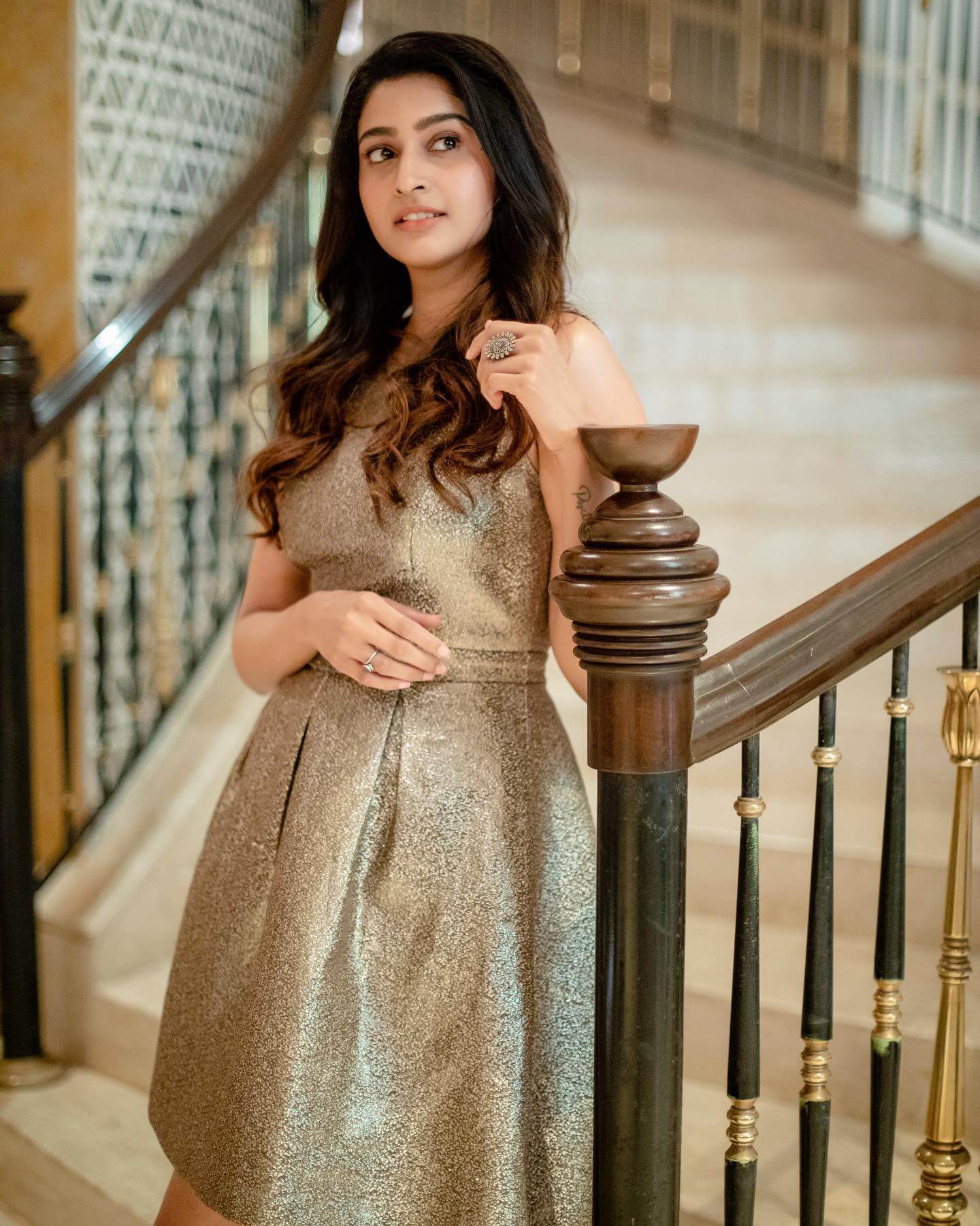 Tanya Ravichandran Cute & Pretty Look In Silver Glittery Fit & Flare Dress
