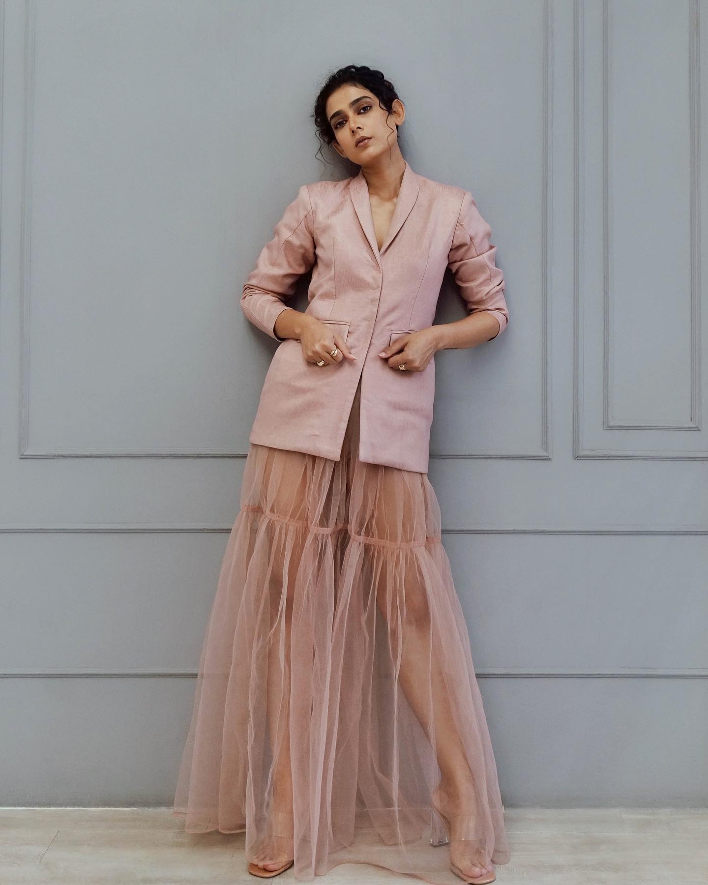 Aakanksha Singh In Salmon Pink Fusion Dress Look Vintage & Chic