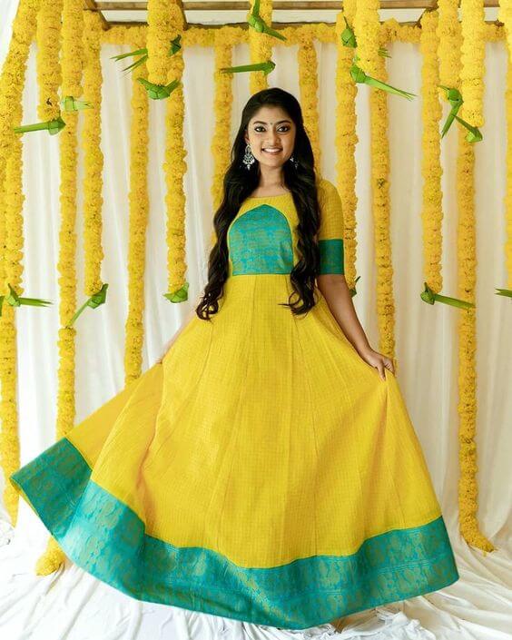 Ammu Abhirami Haldi Inspiration Look In Yellow & Green Ethnical Gown Radiant Looks & Outfits