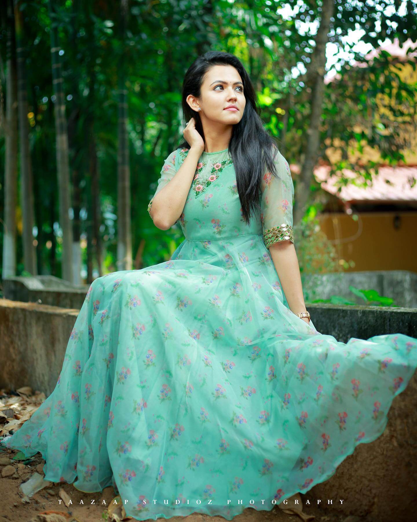 Aparna Das Looks Beautiful In Green Printed Organza Gown - Festive Outfits & Looks