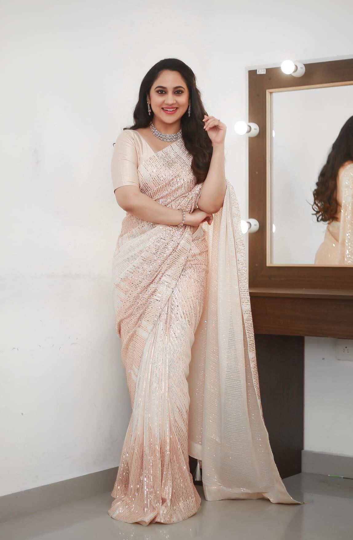 Beautiful Miya George In Off White Sequined Saree Looks Divine Traditional & Western Looks