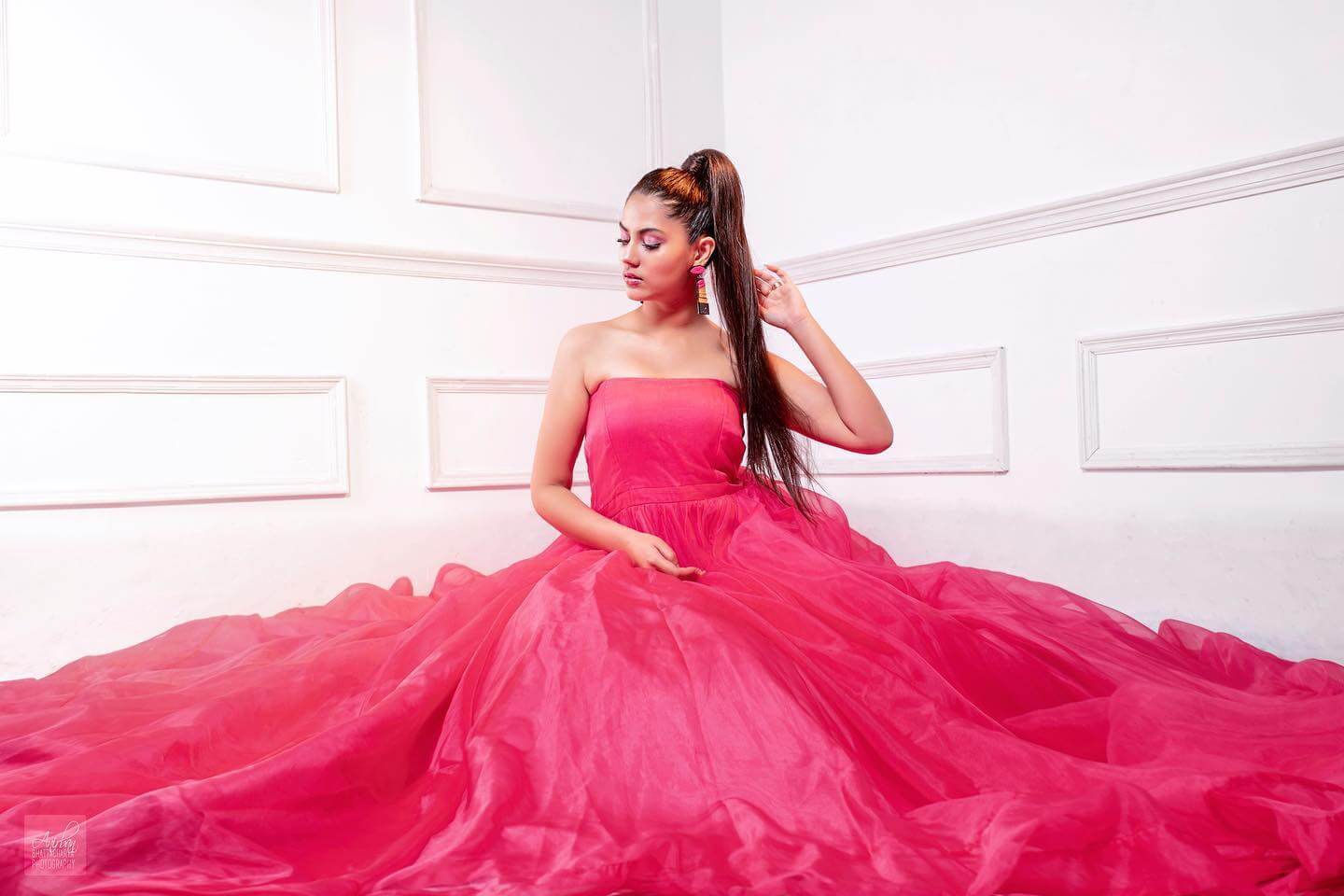 Bong Girl Rittika Sen Sexy & Sleek Look In Pink OFF Shoulder Fit & Flare Flowy Gown Feels Like Princess Outfits Dresses