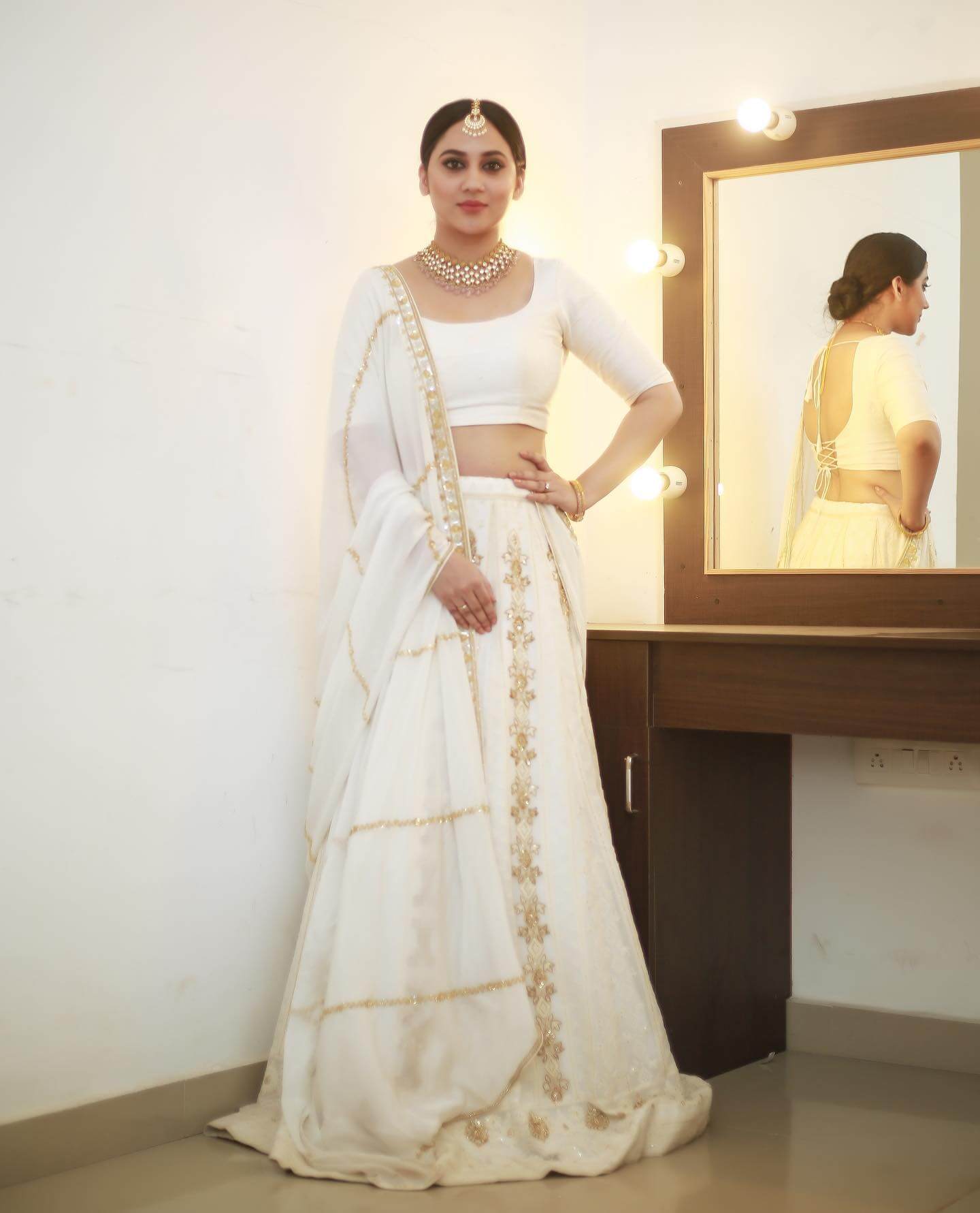 Gorgeous Miya George Chic Look In White Embroidered Lehenga With Beautiful Jewellery Set