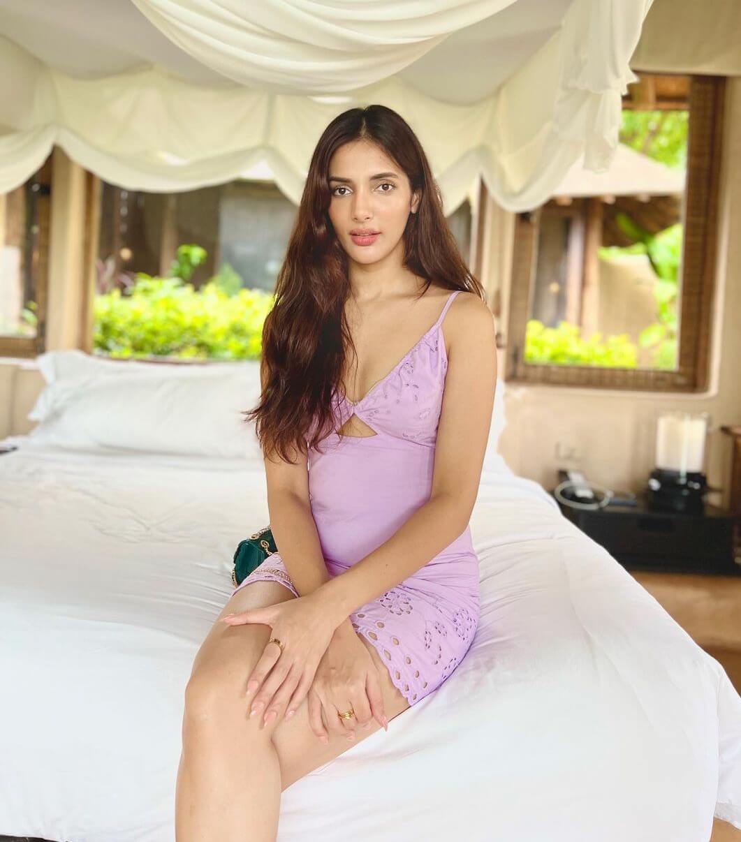 Gorgeous Natasha Singh Vacation Look In Lavender Noddle Strap Cut-Out Short Dress Best Ethnic & Western Looks