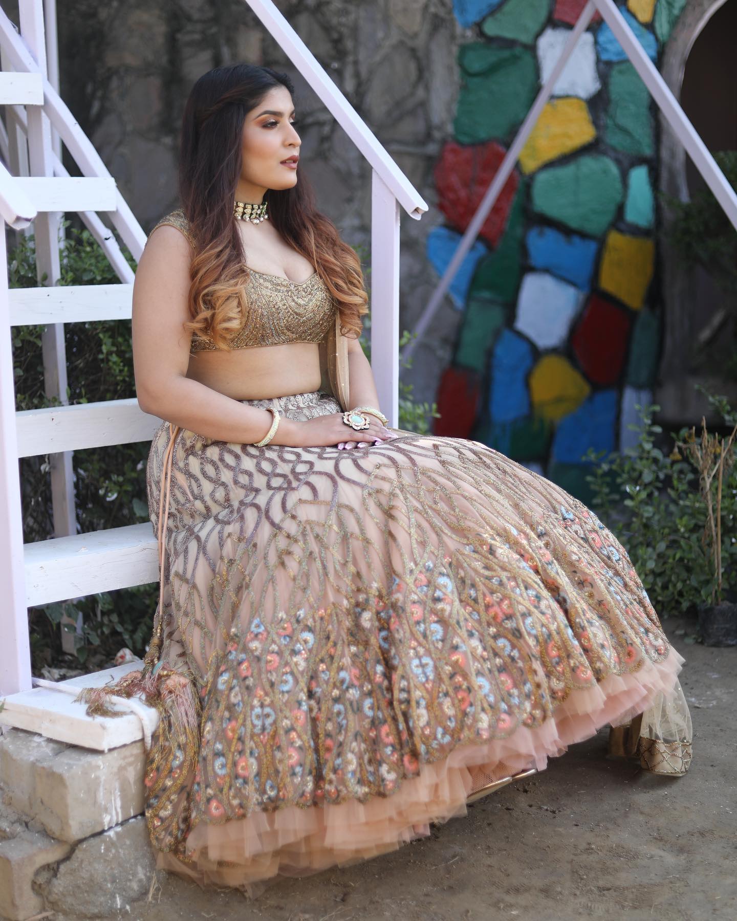 Gorgeous Shreya Jain In Golden Heavy Embroidered Lehenga With Sleeveless Embroidered Golden Blouse Exclusive Outfits & Looks