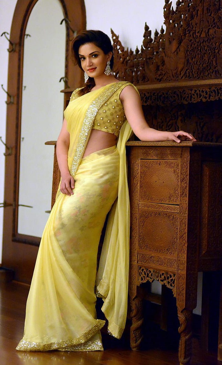 Honey Rose In Yellow Saree With Glittery Border Paired With Embroidered Yellow Blouse