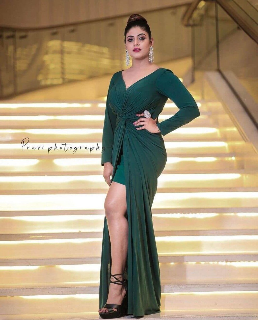 Ineya In Green Sexy V Neck Split Long Maxi Dress Perfect Look For Evening Party