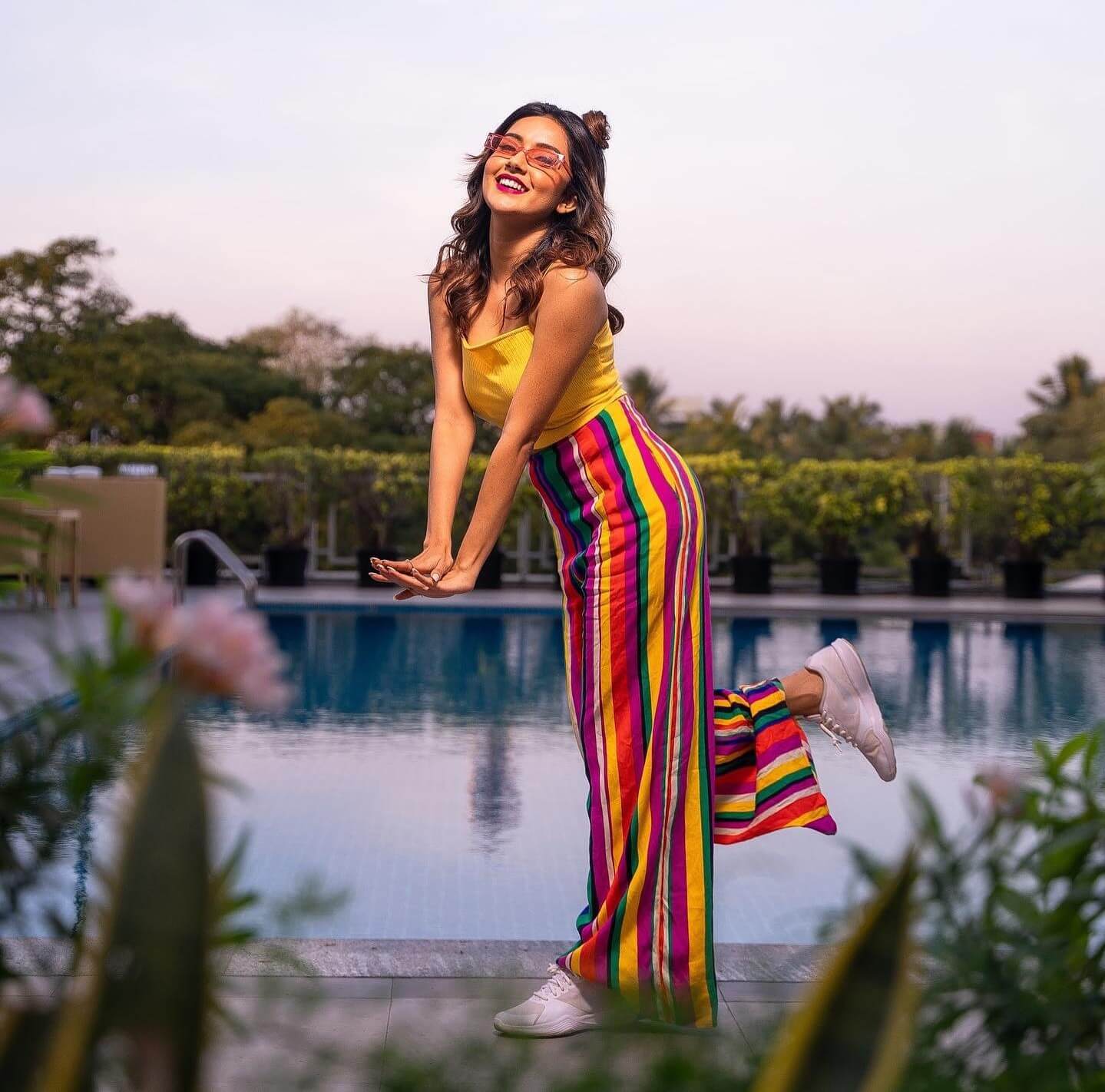 Mahima Nambiar Quirky & Vibrant Fabulous, Festive Outfits And Looks In Multicolour Jumpsuit With White Sneakers 