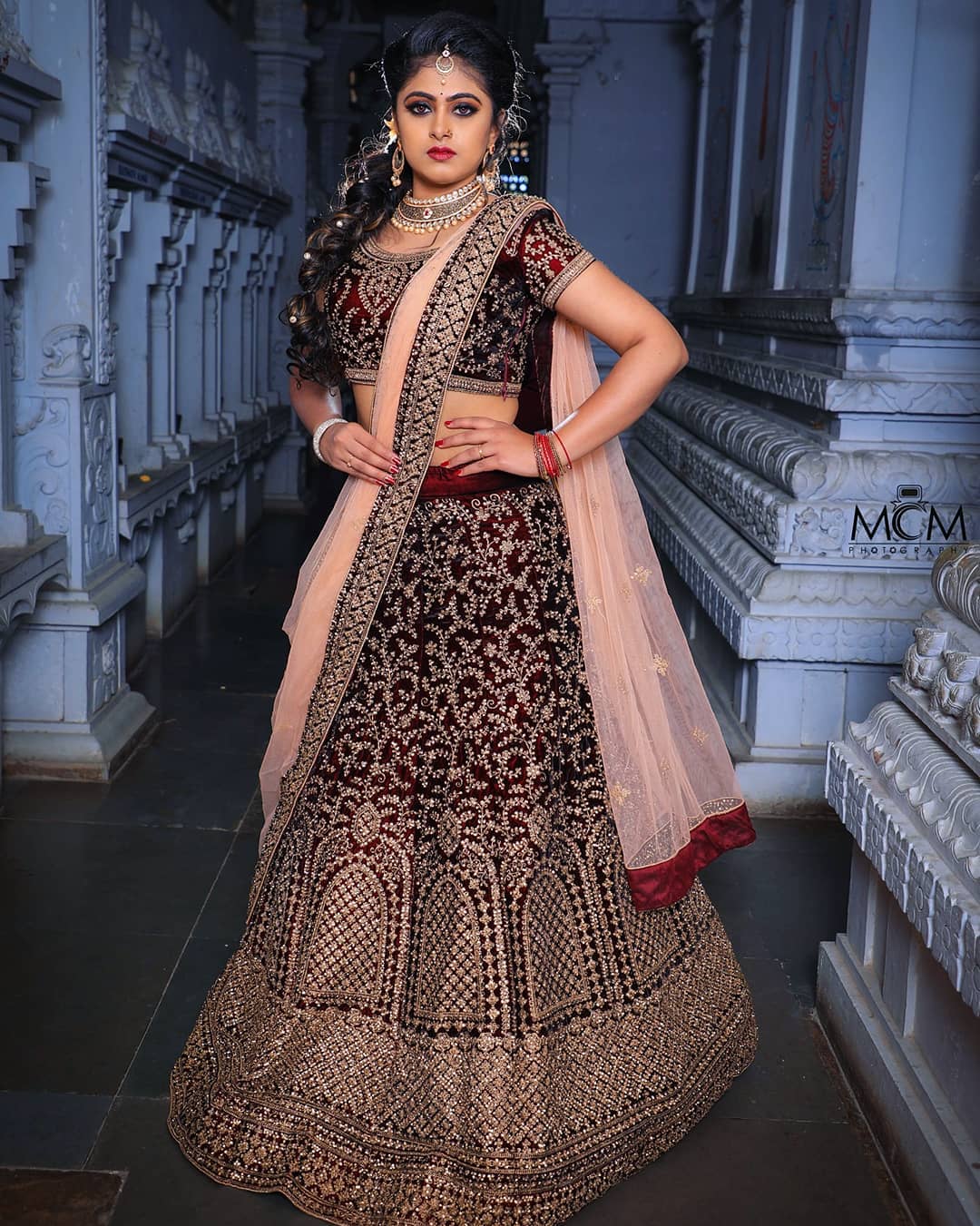 Nagakannike Fame Meghasri In Maroon Embroidered Bridal Lehenga Set Can Be Your Bridal Traditional & Western Outfit & Look