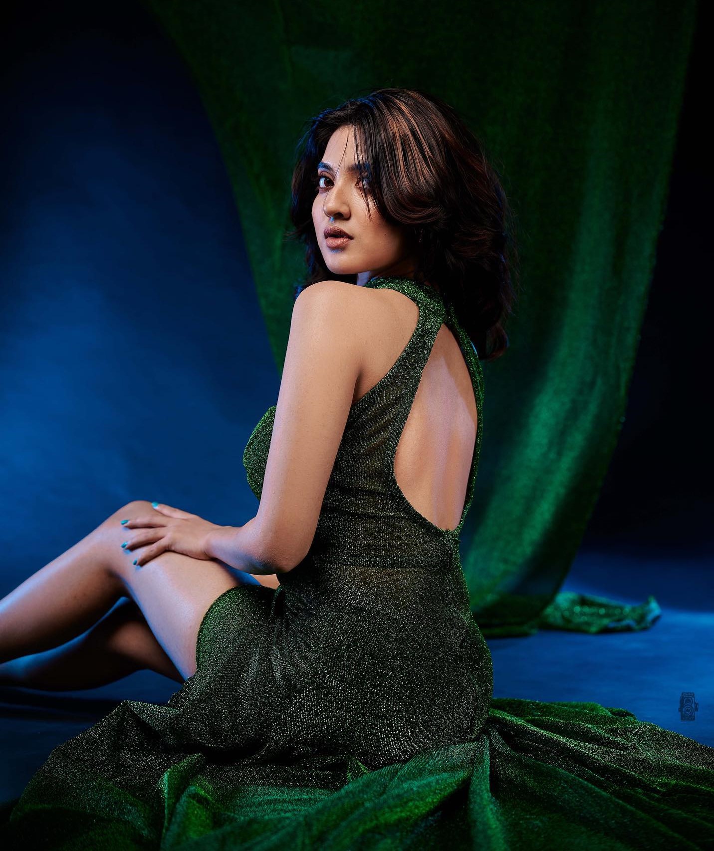 Nandana Varma In Dark Green Backless Bling Dress With Thigh-High Slit Trendy Outfits & Looks Silhouettes