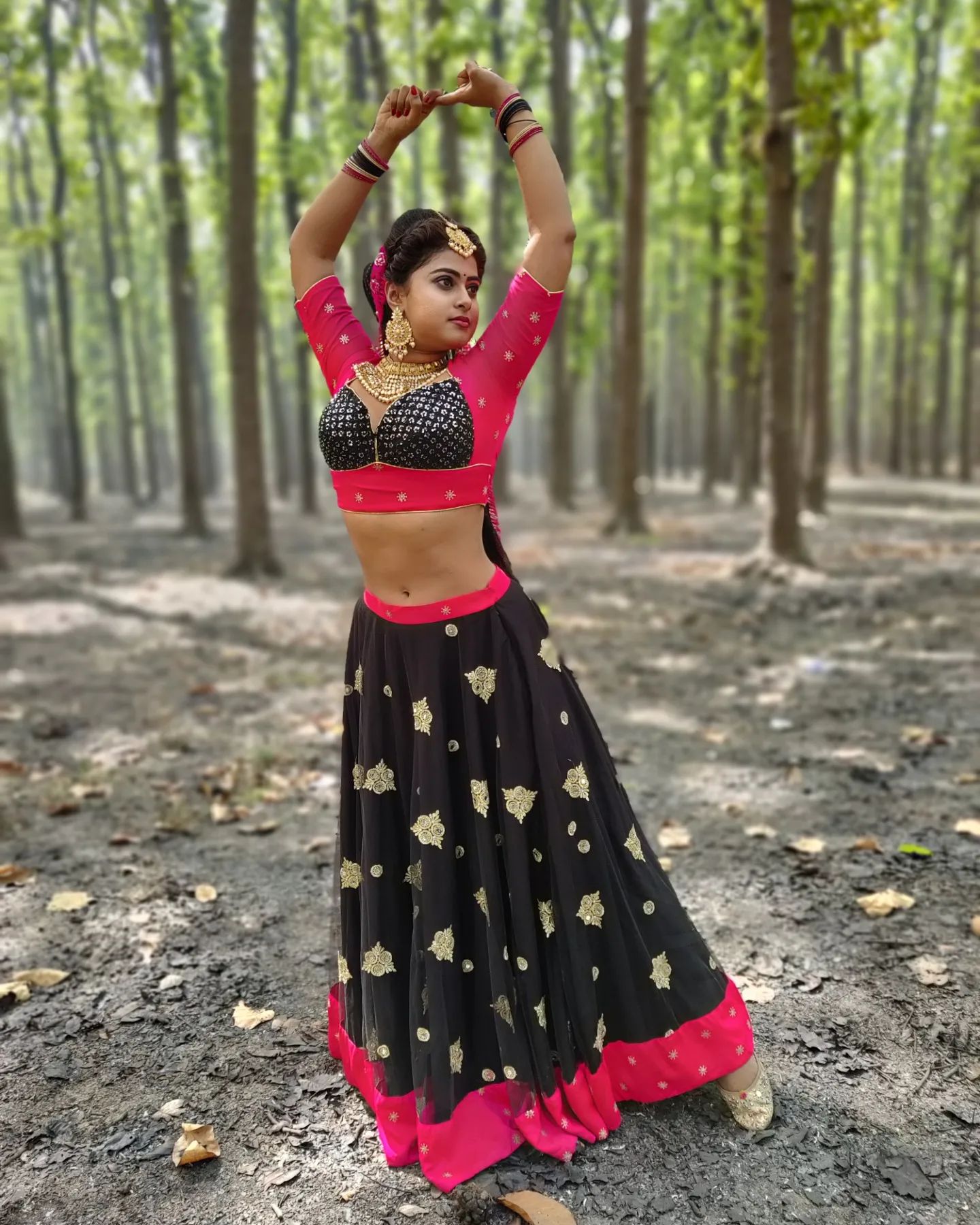 Panchamukhi Fame Meghasri In Sexy Black & Pink Golden Zari Woven Lehenga Choli Set