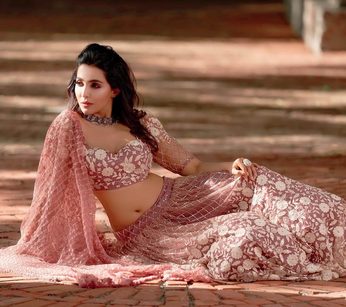 Parvathy Nair Flattering Look In Dusky Pink & White Floral Embroidered Lehenga Set