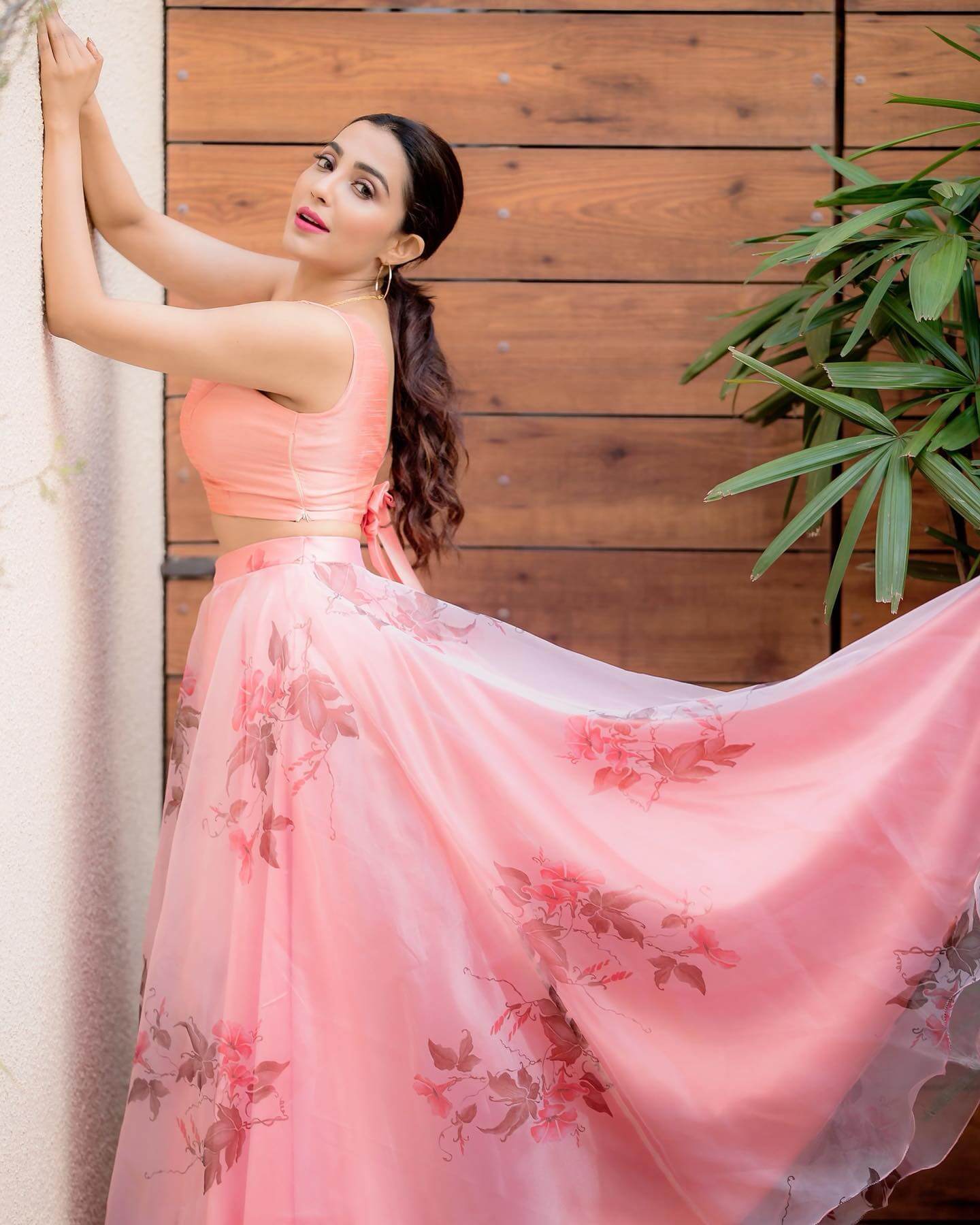 Parvathy Nair In Pink Floral Skirt With Crop Top