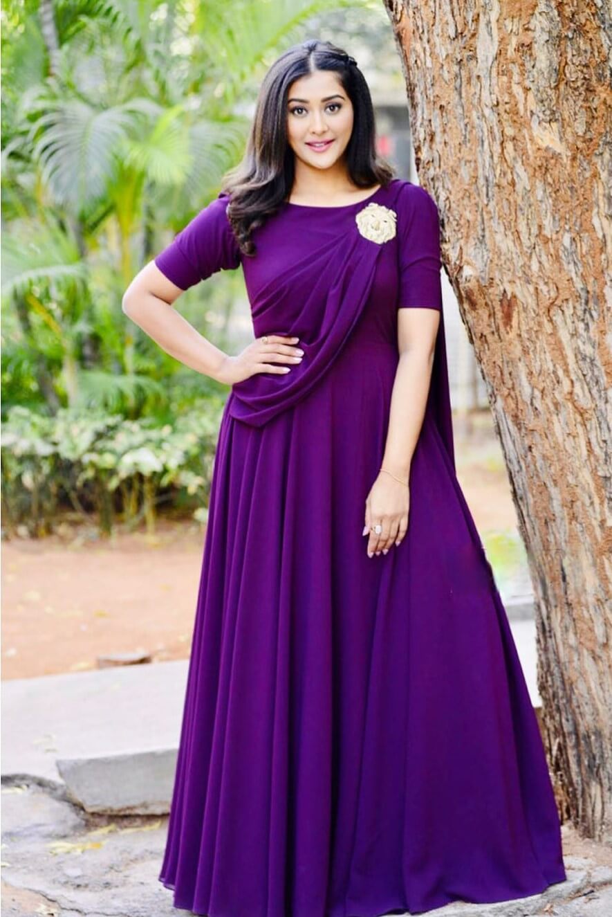 Pooja Jhaveri In Purple Long A-Line Dress