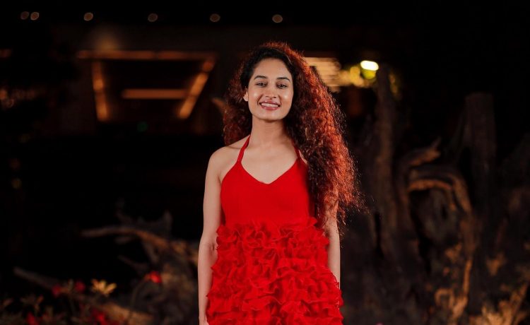 Pooja Ramachandran Looks Like Fairy Tale Princess In  Red Ruffled Long Gown