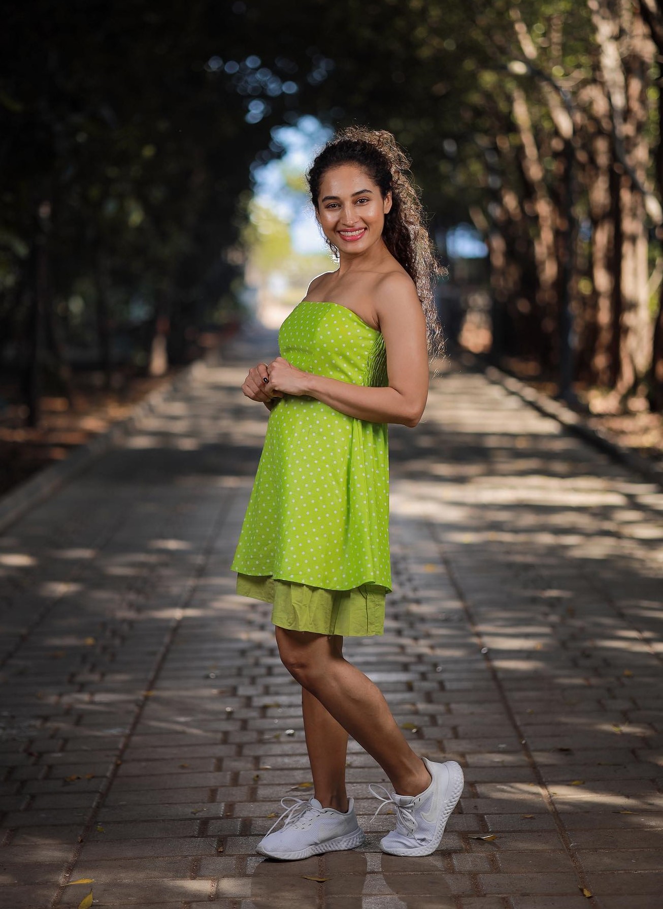 Pooja Ramachandran Refreshing Look In Green Off-Shoulder Short Dress Sports With White Sneakers Mesmerizing Traditional & Western Outfits