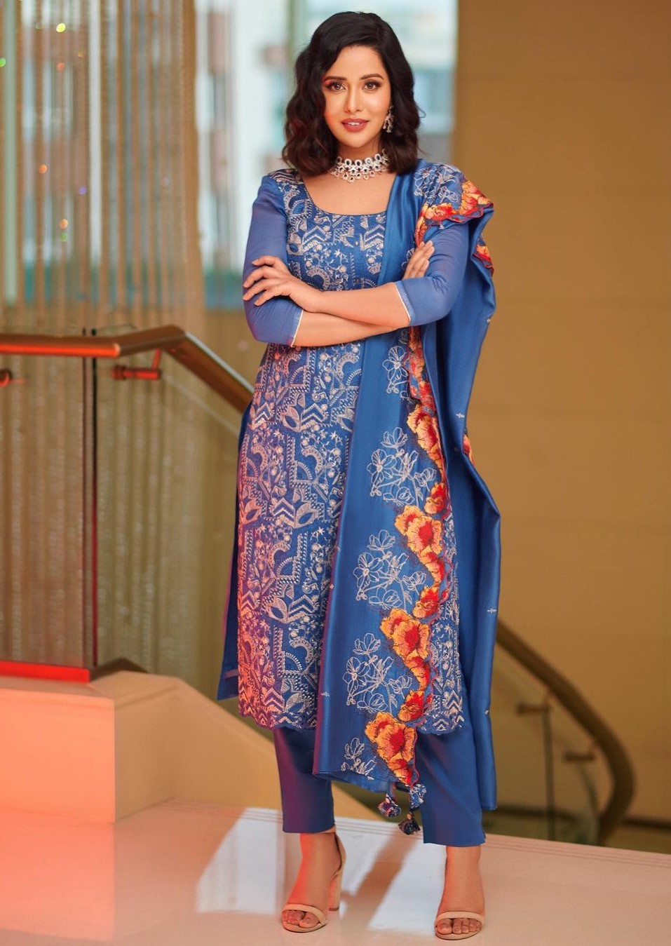 Raiza Wilson In Ethnical Blue Embroidered Suit Set Looks Festive Glamorous Outfits & Looks