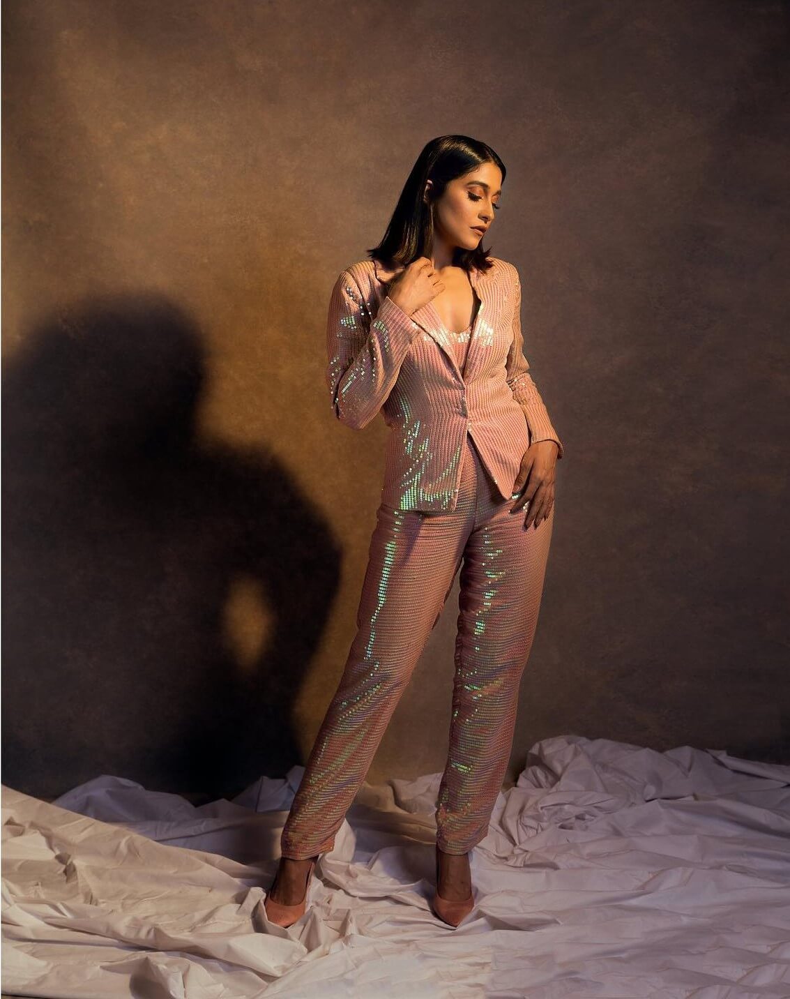 Regina Cassandra Chic & Glittery Look In Pink Sequined Blazer & Pant - Outfits & Looks