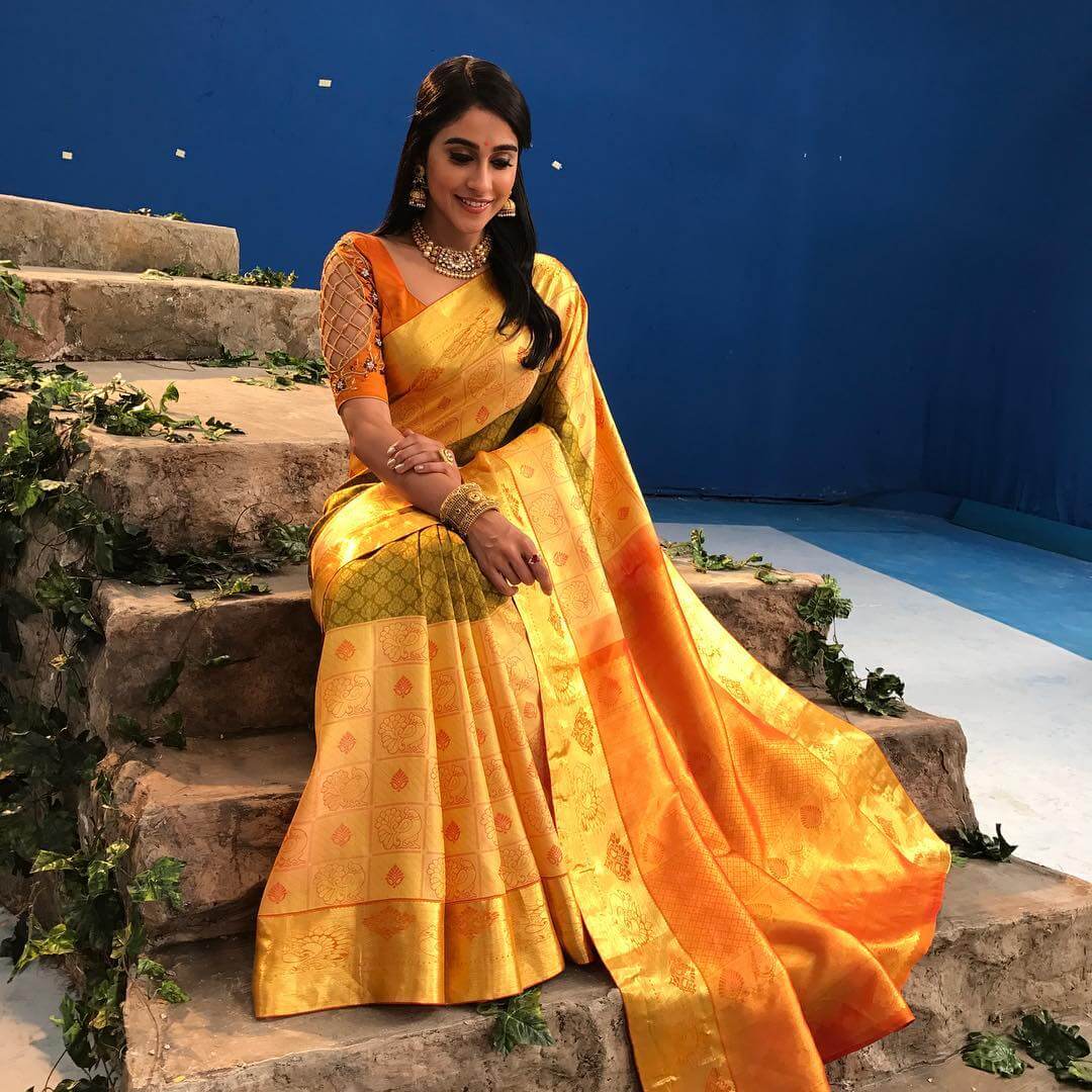 Regina Cassandra In Yellow Banarasi Saree With Designer Blouse Gives Us Festive Vibes - Outfits & Looks