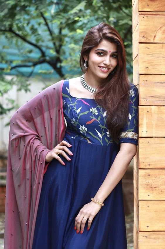 Sai Dhanshika In Navy Blue Floral Printed A-line Kurta Set With Mauve Pearl Embedded Dupatta Breathtaking Looks & Outfits