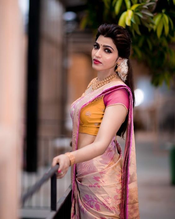 Sai Dhanshika In Pink Silk Saree With Contrasting Yellow & Pink Blouse Breathtaking Looks & Outfits