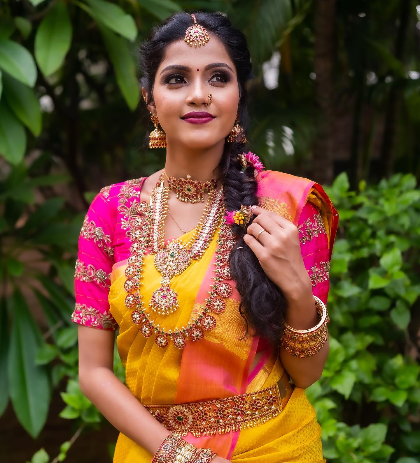 Sarkar Fame Vaishali Thaniga In Yellow & Pink Silk Saree With Embellished Blouse & Rose-Gold Plated Bridal Jewellery Set Dedicated Bridal Outfits And Looks